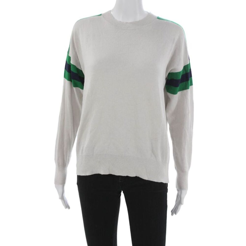 27 Miles Women Gray Striped Cotton Cashmere Pullover Sweater Crewneck Size M